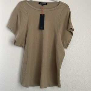 Venor hunt short sleeve Tee shirt knit Cotton raw hem Medium size Tan relaxed